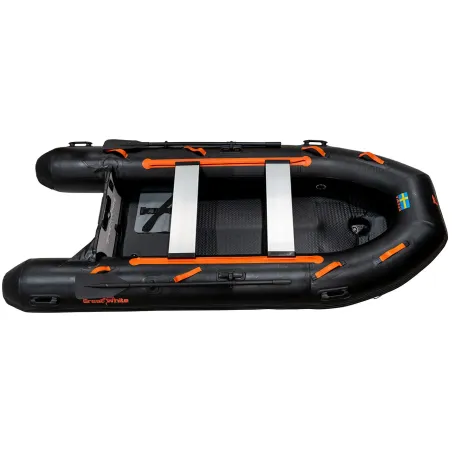 Greatwhite 3.3 meters gummibåt med uppblåsbar V-köl. svarta tuber och högtrycks luftdurk.