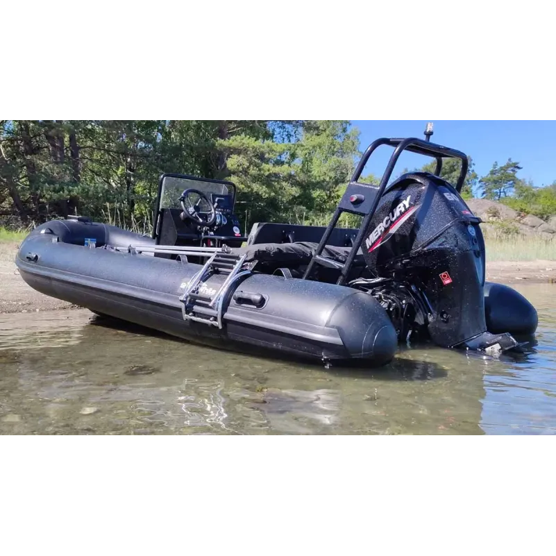 Utfällbar badstege 3-steg inkl. 4st PVC fästen - För gummibåtar & ribbåtar