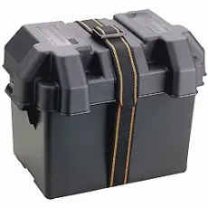 Batterilåda 340 x 195 x 269mm med spännrem & skruvar. Svart