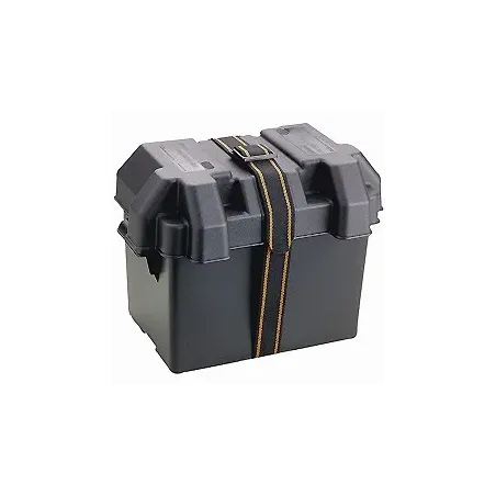 Batterilåda 340 x 195 x 269mm med spännrem & skruvar. Svart