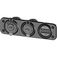 Panel med 12V uttag, 2st USB-uttag samt voltmeter