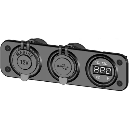 Panel med 12V uttag, 2st USB-uttag samt voltmeter
