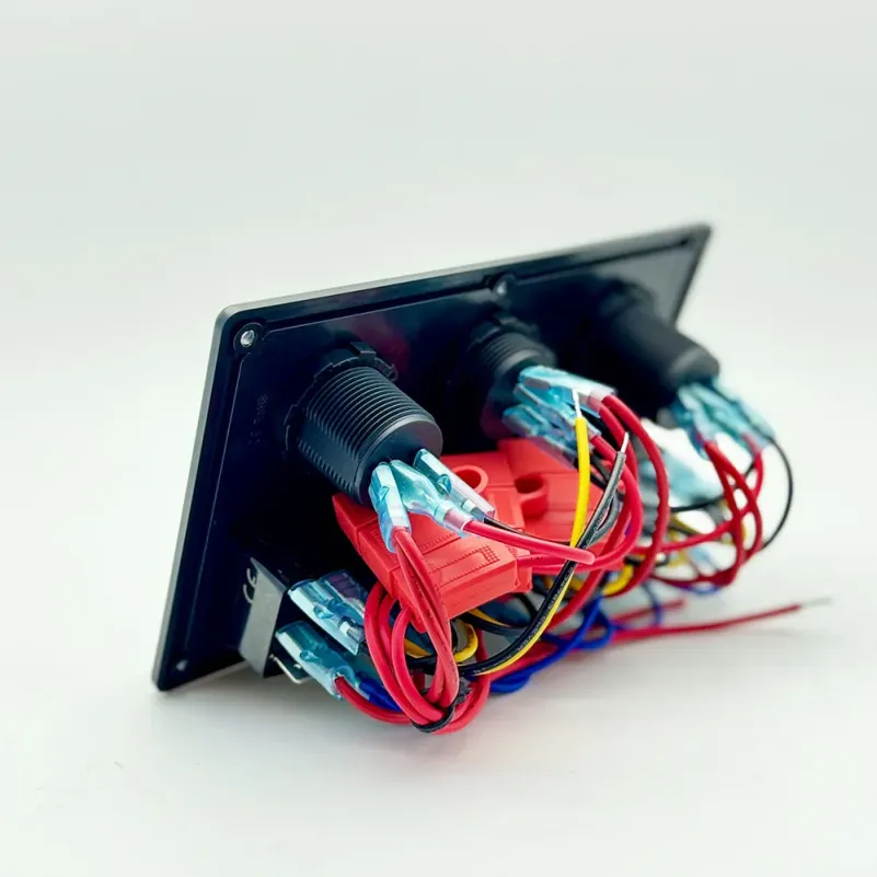 Panel med 6st vippbrytare, 2st USB-uttag, 1st 12V uttag & Voltmätare