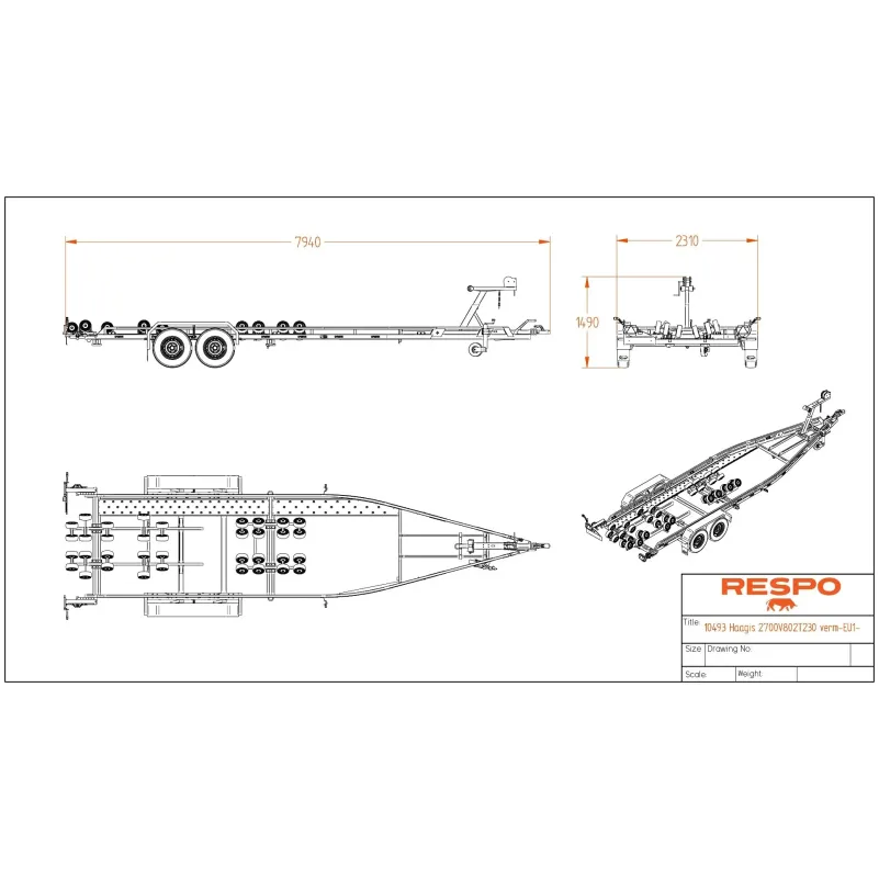 Respo Multiroller 2700kg, 80 Km/h båttrailer, båtar upp till 7.7m