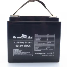 Greatwhite LiFePO4 50Ah 12.8V litiumbatteri framifrån för båt, husbil och elmotor. 2