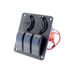 Panel med 3st vippbrytare, 2st USB-uttag & 1st 12V uttag