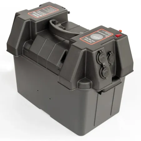Batteribox med 2st USB-uttag, 2st 12V-uttag, 60A säkring och Battericheck
